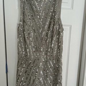 Silver, sequined formal dress